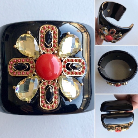 Stella & Dot | Crystal Encrusted Black Resin Bold Maltese Power Cuff Bracelet - Picture 7 of 7